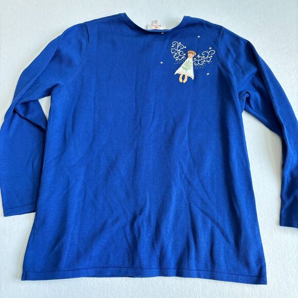 Quacker Factory Novelty Angel Christmas Cardigan Sweater Women's M Blue Fairy - Picture 5 of 9